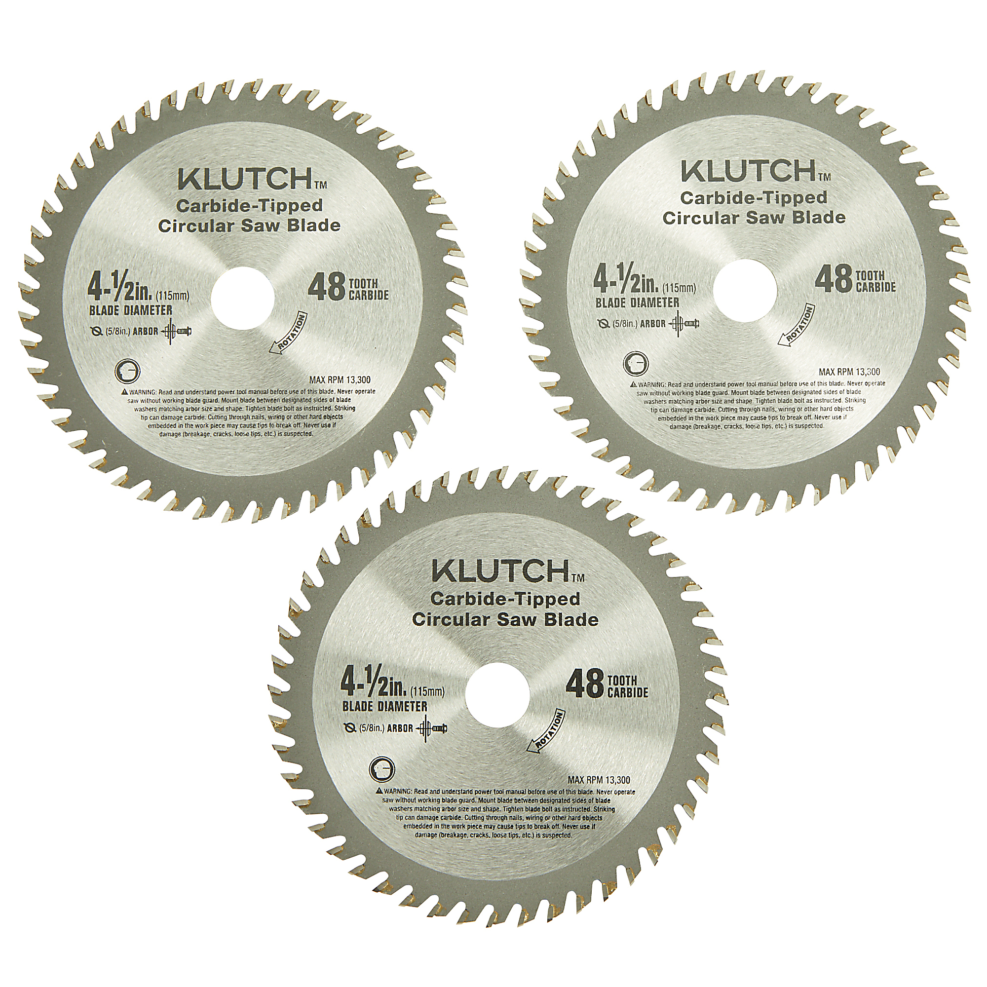 Klutch 4-1/2in. Circular Saw Blades, 3-Pk., 48T